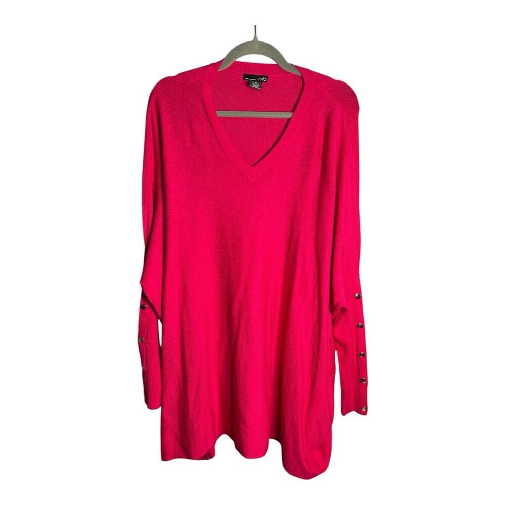 RBX Dark Pink V Neck Dolman Sleeve Sweater Snap Detail Medium